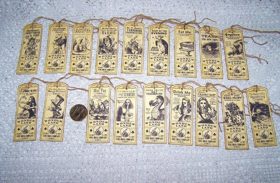 18-Vintage-Alice In Wonderland-Apothecary-Party-Linen Cardstock-Gift-Hang-Tags