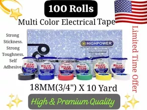 100 Roll 3/4" X 10 Yard Multi Color Electrical Wiring Tape Auto Vinyl SUV PVC 3M - Picture 1 of 10
