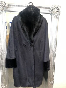 Suede fabric winter coat with faux fur cuffs and collar - Picture 1 of 5