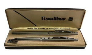 Pentel Excalibur EX-12 Brushed Chrome Ball Pen 0.7 Mechanical Pencil set mint - Picture 1 of 17