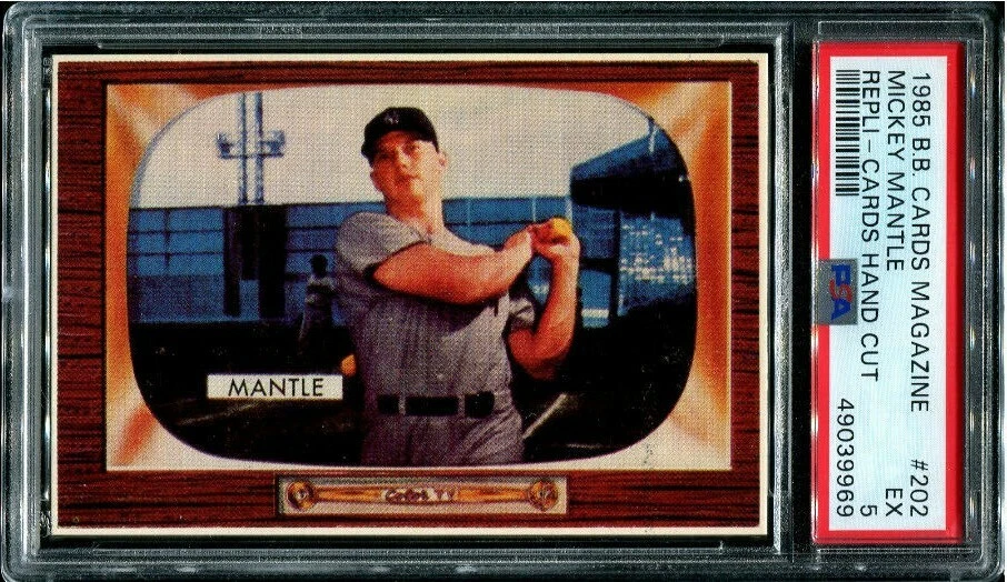 PSA 5 EX 1985 BB CARDS MAGAZINE RÉPLICAS TARJETAS 1955 MICKEY MANTLE #202 YANKEES B162 Foto 1 de 1