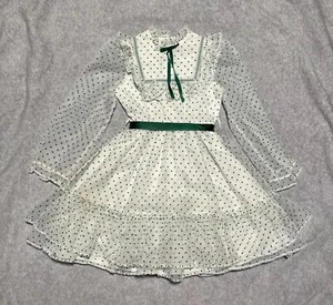 VTG Bryan Polka Dot Dress Green White Party Holidays USA Girls Kids Size 8 READ - Picture 1 of 14