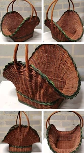 Antigua cesta de mimbre vintage XL 21x19 con asa ancha grande almacenamiento reunión - Imagen 1 de 18