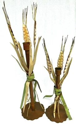 AUTUMN FALL Candle Holders Metal Wheat Stalk Sculpture Decor Rustic Farmhouse    - Image 1 of 4