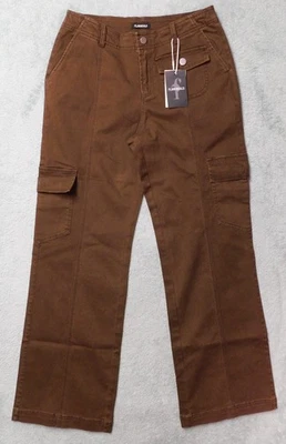 NWT Flamingals Women's Cargo Pants Small Brown Distressed Bootcut Flare Flaw - Image 1 of 4
