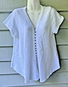 Novica Women's Top ~ White ~ 100% Cotton ~ Short Sleeve ~ XL - Picture 1 of 12