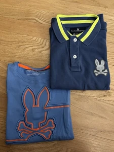 NWOT Psycho Bunny Boys Lot/2 Blue Polo Shirt & T-Shirt Top Size M Medium 10/12 - Picture 1 of 5