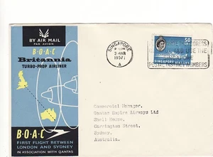 Singapore to Australia 50c QE2 Ship BOAC Britannia first flight Qantas 1957 - Picture 1 of 1