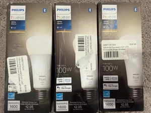 Philips Hue 100W A21 E26 Smart LED Light Bulb White 1600 Lumens Lot 3 PK NEW! - Picture 1 of 1