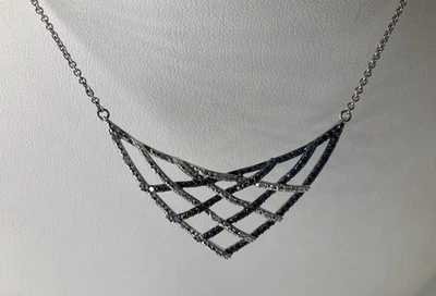 V-Shaped Woven Design Light & Dark Gemstone Sterling Silver Necklace 17” - Image 1 of 3