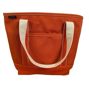 Very Rare Orange Lands' End Heavy Duty Canvas Zipper Top Tote Bag - Med. 16x13x6 - Picture 1 of 11