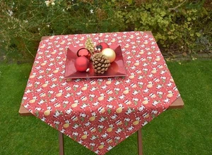 Tablecloth Provence Cotton 90X90 CM Red With Christmas Design From France - Picture 1 of 4