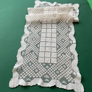 Corsia runner vintage filet modano #2 motivo con fiori 35x96 cm cotone - Foto 1 di 15