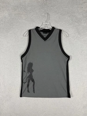 Vtg No Fear Jersey Men Medium Gray Pin Up Devil Angel Grunge Tank Top 90s Y2K - Image 1 of 4