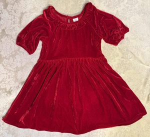 Baby Gap rotes Samtkleid Größe 4 Mädchen Urlaub Party Kurzarm Rüschenbesatz - Bild 1 von 4