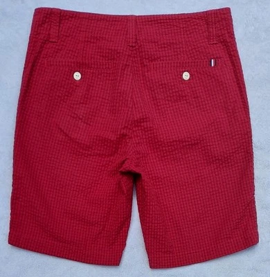TOMMY HILFIGER Men's Bright Red Checker Bermuda Shorts EUC Size 32x9 (Tag 30) - Image 1 of 4