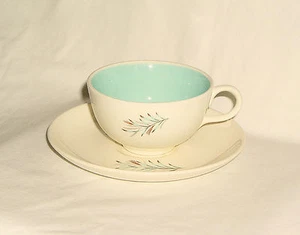 Juego de tazas y platillos vintage Homer Laughlin, Taylor, Smith & T (TS&T) Aqua FORTUNE - Imagen 1 de 3