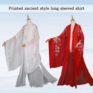 Fairy Hanfu Floral Chiffon Cloak Cardigan Wide Sleeved Coat Chinese Costume - Picture 1 of 17