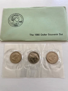 1980 Susan B Anthony 3 Coin Souvenir Set, Orig. US Mint Envelope P/D/S FREE SHIP - Picture 1 of 3