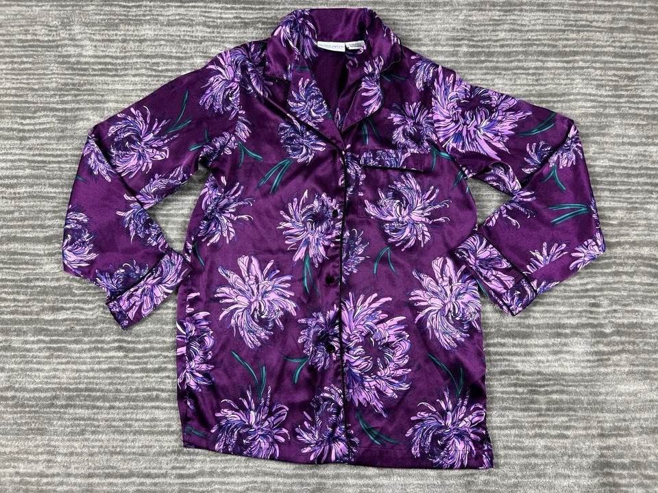 Prendas para dormir Jaclyn Smith Top para mujer XS púrpura floral botón delantero manga larga satinado Foto 1 de 4