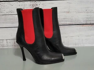 Calvin Klein 205W39nyc Leder bedruckt Chelsea Stiefeletten schwarz rot Größe 35 - Bild 1 von 12