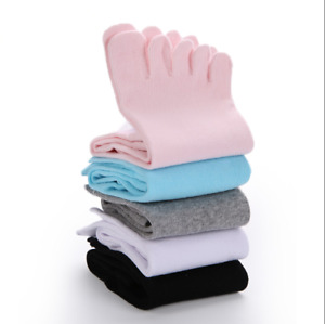 5 Pack Women Five Finger Toe Cotton Crew Socks Solid Sports Casual Dress Classic