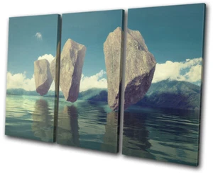 Floating Rocks Lake Surrealism Fantasy TREBLE CANVAS WALL ART Picture Print - Picture 1 of 1
