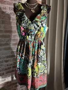 New! Beige By Eci Women's Colorful Sundress V-Neck Sleeveless Knee Length Sz 14 - Picture 1 of 8