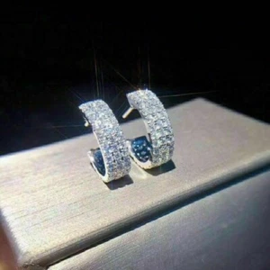 Engagement Hoop Earrings Round 2 Ct Moissanite 14K White Gold Plated - Picture 1 of 4