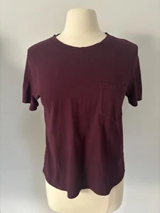 Everlane Women’s Small Burgundy Short Sleeve Tee Shirt Cropped Crew Neck Pocket - Picture 1 of 10