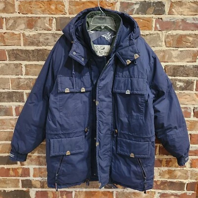 Chaqueta parka acolchada de plumón de ganso triple FAT de colección para hombre talla mediana azul marino  Foto 1 de 4