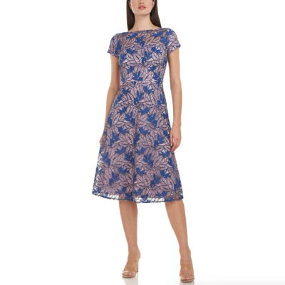 Vestido midi con volantes Robin de JS Collections bordado amatista azul marino para mujer talla XL Foto 1 de 4