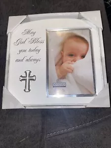 4x6 May God Bless You Today Always Silkscreened White Wood Frame Silver Cross - Picture 1 of 7