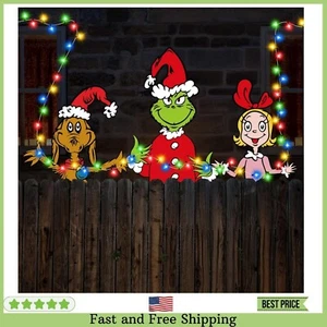 Christmas Fence Peeker with LED Lights - Light Up Yard Sign & Tree Topper Decor - Picture 1 of 8