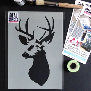 Hirschkopf Hirsch Schablone A4 Größe Farbe Wände Stoffe Möbel 190 Mikron wiederverwendbar - Bild 1 von 6