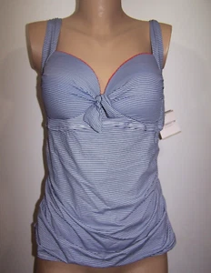 NWT - Liz Claiborne Tankini Blue White Striped, Orange Trim, Wire Free - Size XL - Picture 1 of 3