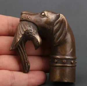 Unique Chinese Bronze Statue Dog Bird Cane Walking Stick Head Handle Accessorie - Picture 1 of 7