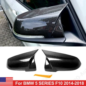 Pair Carbon Look Door Side Mirror Cover For 14-16 BMW 5 Series F10 LCI 528i 535i - Picture 1 of 23