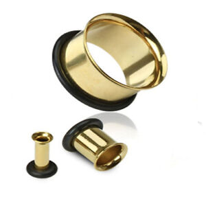 Pair of Gold Plated Single Flare Tunnels Ear Plugs Earlets 12 gauge - 1" E226
