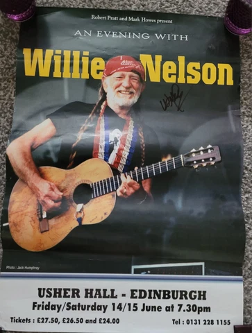 Willie Nelson Edinburgh Concert Poster  16 x 12 Signed 2002 Cover
