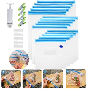 24PCS Vacuum Bags Reusable Seal Hand Pump Kitchen Food Saver Storage Bags Kit - Picture 1 of 9