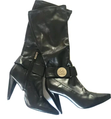 Mujer BCBG Ann Marino Negro Tacón Botas Acento Dorado Súper Sexy Zapato 9 Foto 1 de 4