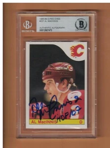 TARJETA DE HOCKEY DE NOVATO O-PEE-CHEE 1985 AUTOGRAFIADA POR AL MACINNIS HOF 07 BECKETT AUTO - Imagen 1 de 1