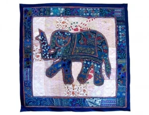 INDIA HAND EMBROIDERY CARPET WALL HANGING APPLIQUE HANDCRAFTED ELEPHANT DESIGN - Picture 1 of 2