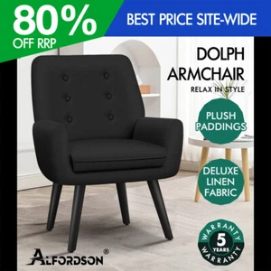 ALFORDSON Armchair Lounge Chair Tub Accent Chairs Fabric Couch Sofa Black - Picture 1 of 9