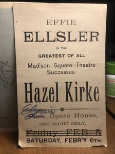 Antica cartolina pubblicitaria Ephemera Hazel Kirke Effie Ellsler Elyria Opera House - Foto 1 di 4