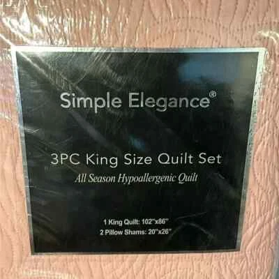 Simple Elegance 3PC King Size Quilt/Coverlet Set Hypoallergenic Blush - Image 1 of 4