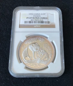1993 China Silver Panda 10 Yuan NGC PF 69 Ultra Cameo - Toning - Picture 1 of 6