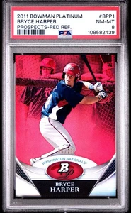 /25 Bryce Harper 2011 Bowman Platinum Prospects Red Refractor PSA 8 #BPP1 RC - Picture 1 of 2