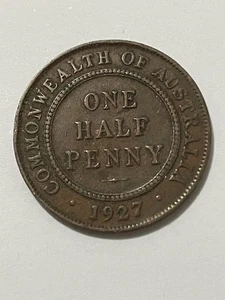 👀AUSTRALIAN 1927 HALF PENNY COIN 6 PEARLS DIAMOND KGV ANTIQUE 👀 - Picture 1 of 2